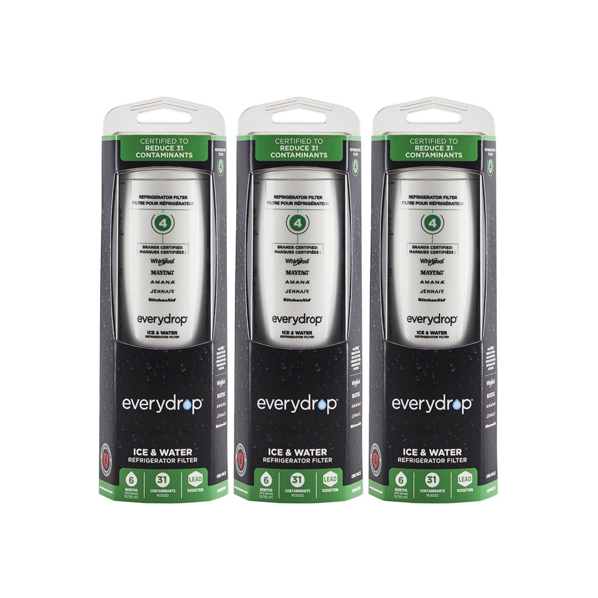 3-Pack Everydrop Water Filter 4 – UKF8001 EDR4RXD1 Whirlpool Refrigerator Water Filter Replacement Fridge Filter